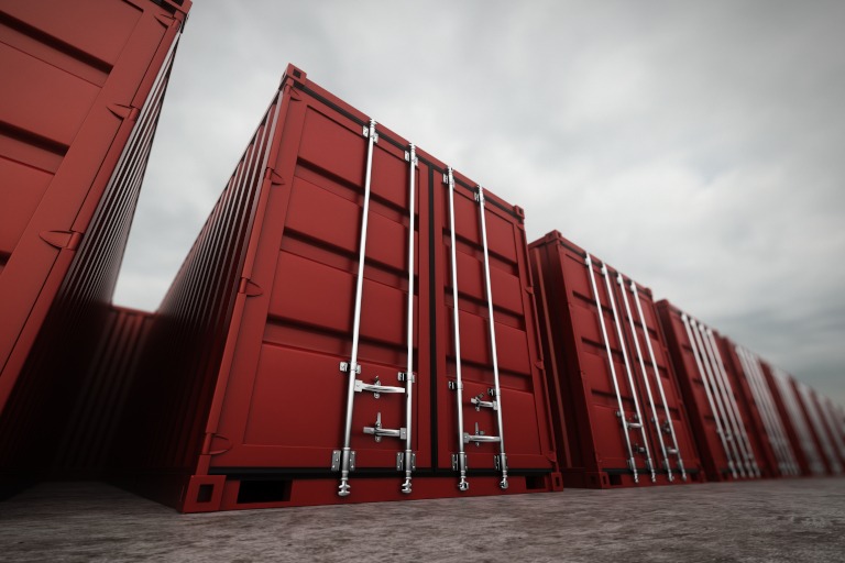 A row of mobile storage containers