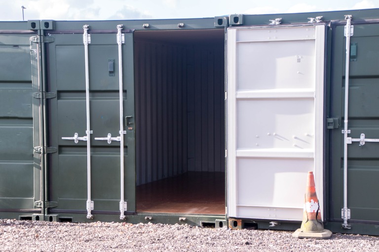 Storage container with the door open