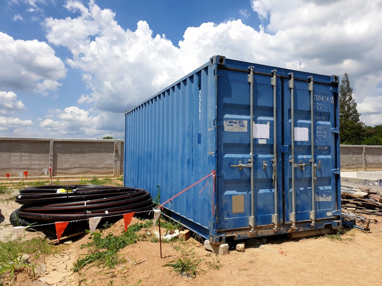 Storage container at a construction site