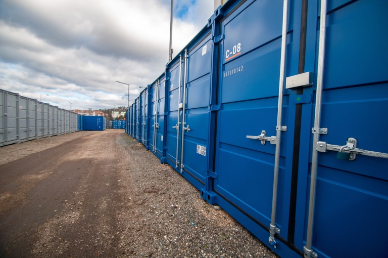 Storage containers lined up in a row