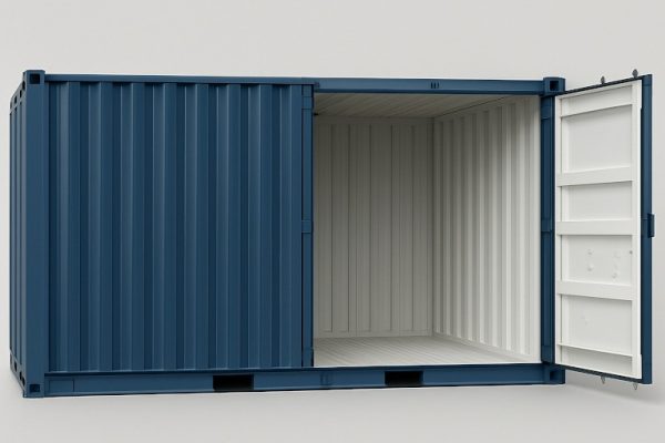 Container with an open side door